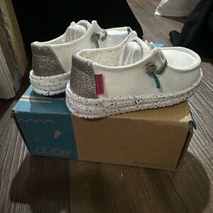 Hey Dude Kids White Glitter Heel Casual Shoe